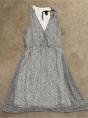H&M White Sleeveless Dress with Black Spot Print